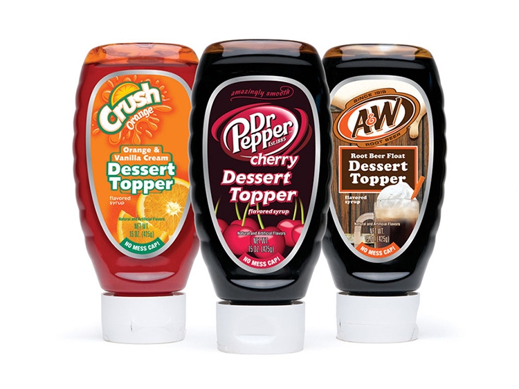 Dessert Topper packaging from flavor favorites - Crush, Dr Pepper and A&W