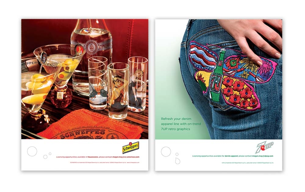 trade advertising campaign showcasing licensing opportunities - Schweppes & 7UP