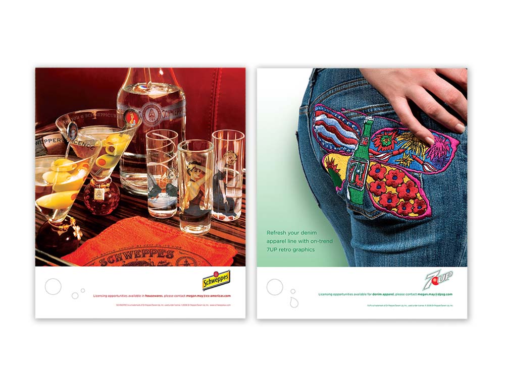 trade advertising campaign showcasing licensing opportunities - Schweppes & 7UP : alternatives : branding and design agency based in nyc