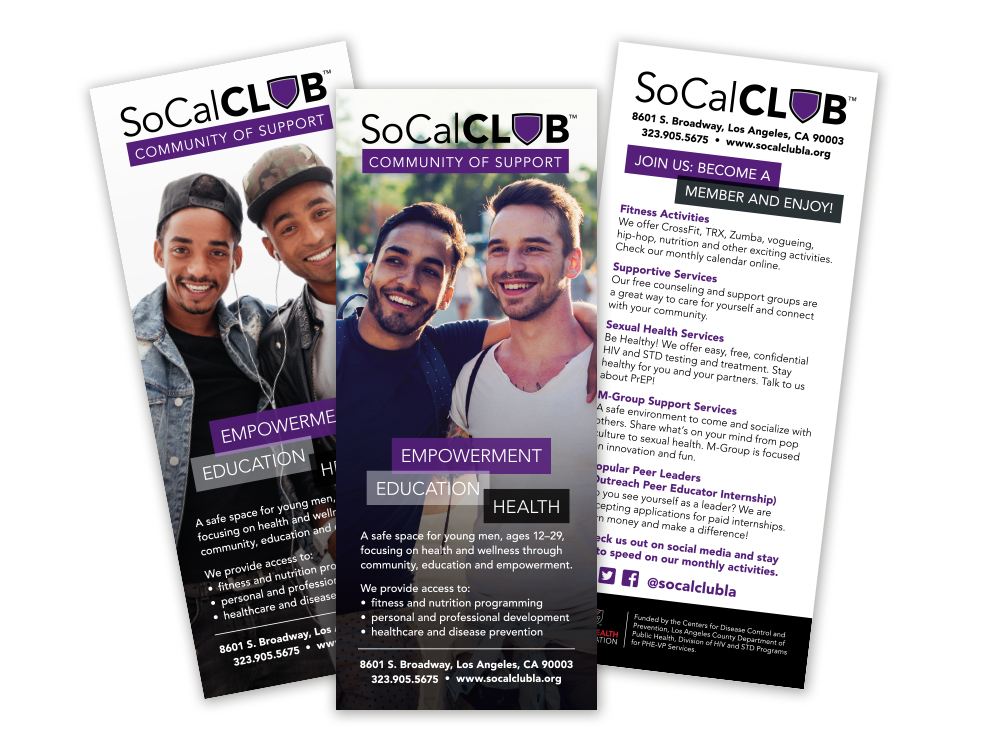 SoCal Club : System of print brochures help promote different events and programs hosted at SoCal Club.