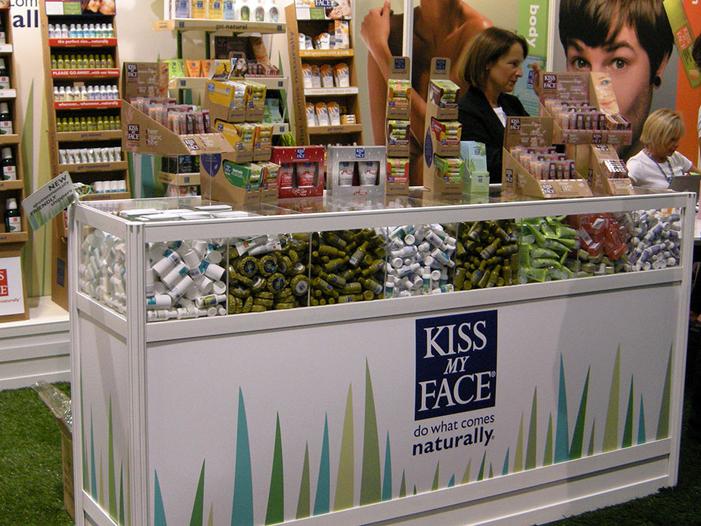 Kiss My Face trade show booth product sample counter