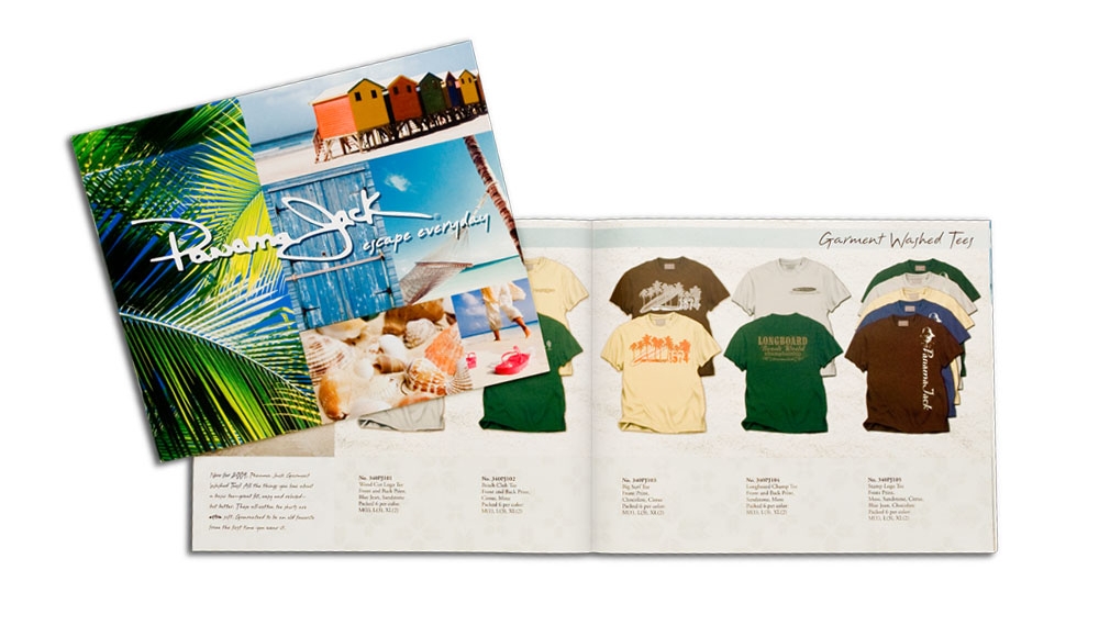 The Panama Jack catalog combines the lush, tropical brand attitude with their range of products and merchandising options available to buyers.