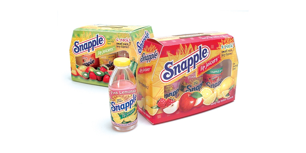 Snapple Lip Balm 3 pack and 6 pack featuring the iconic Snapple bottle shape