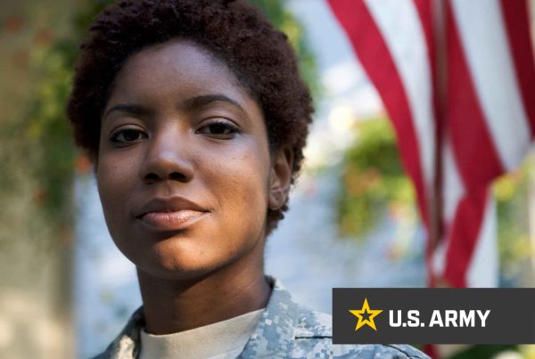 African American Female Soldier with the U.S. Army Logo