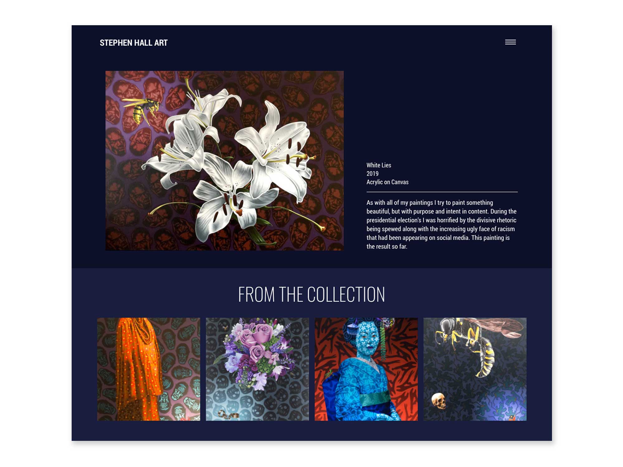 Stephen Hall Art single artwork webpage design