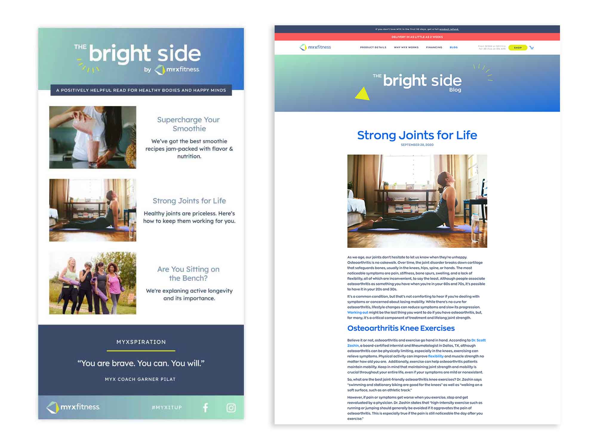 MYXfitness The Bright Side weekly email newsletter