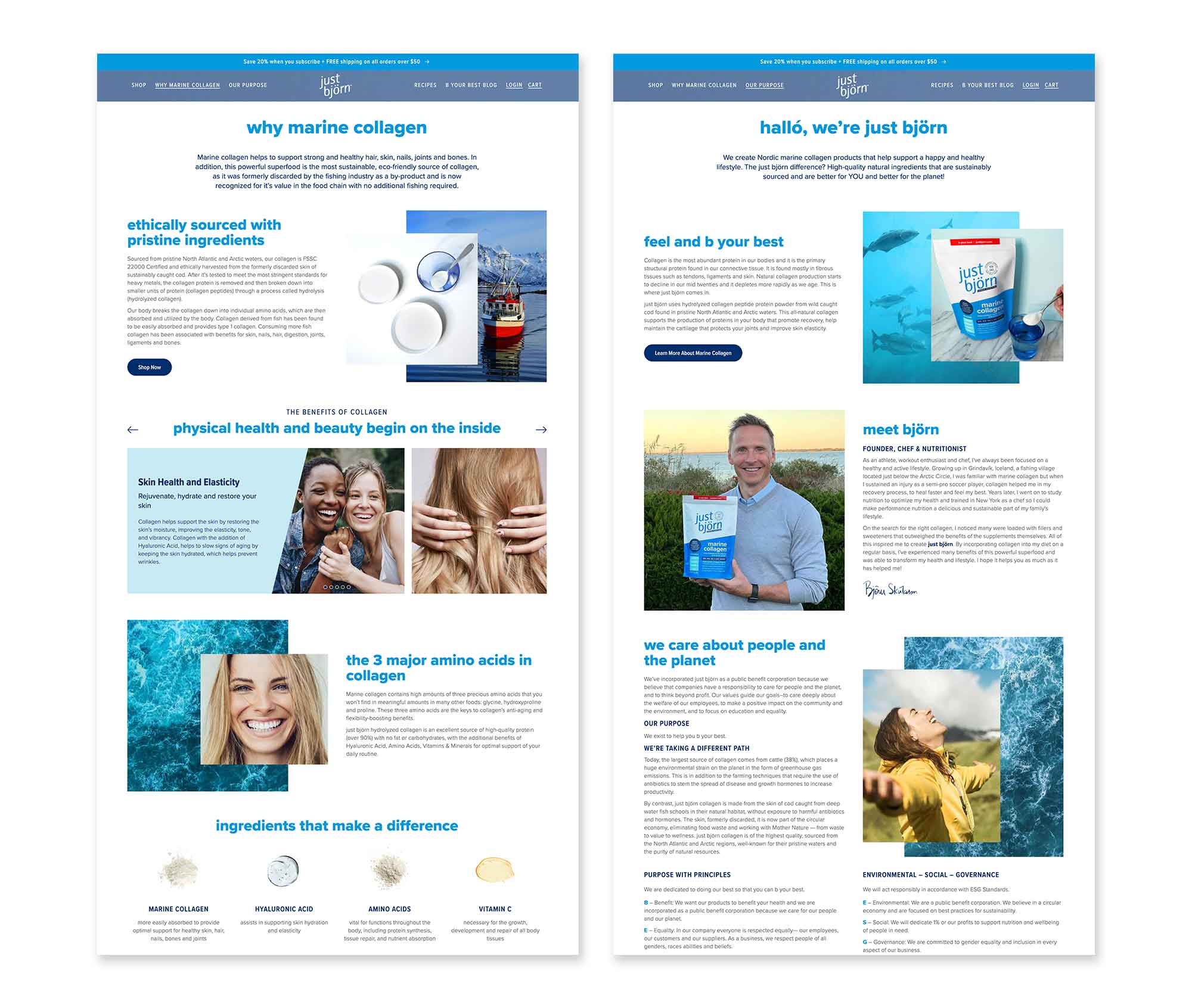 just bjorn website | why marine collagen and our purpose pages
