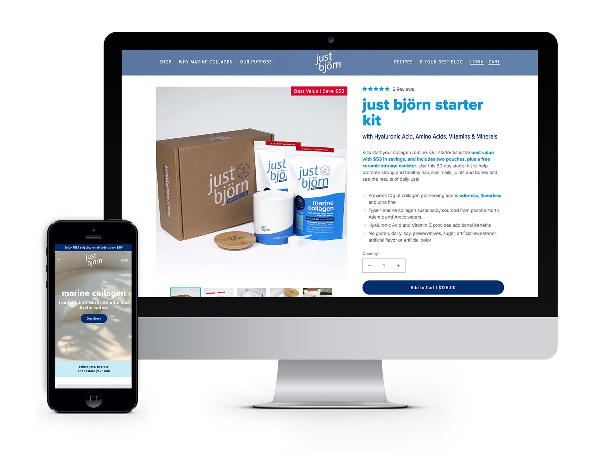 just björn website | product page on desktop and homepage on mobile