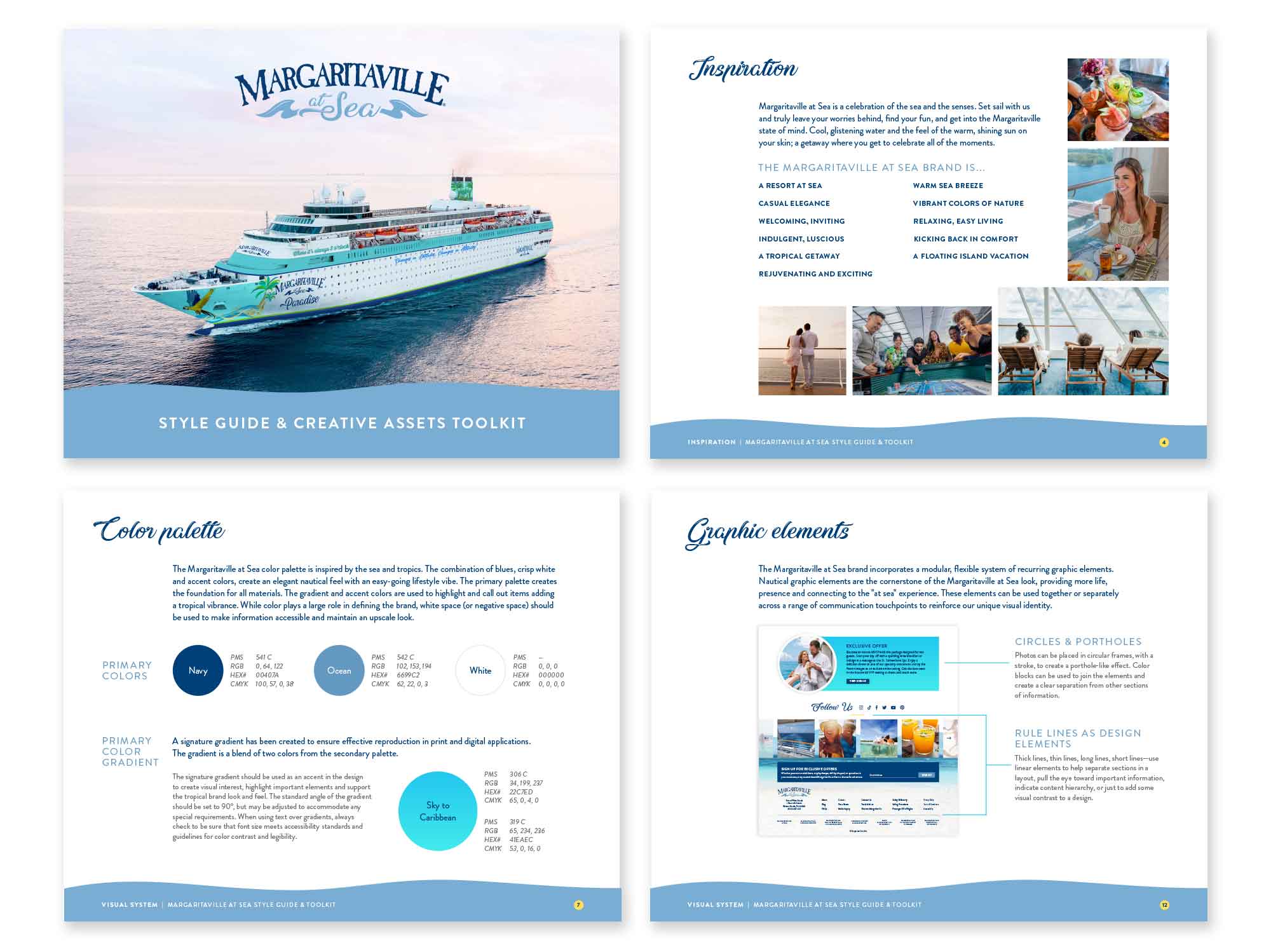Pages from the Margaritaville at Sea Style Guide & Creative Assets Tool Kit